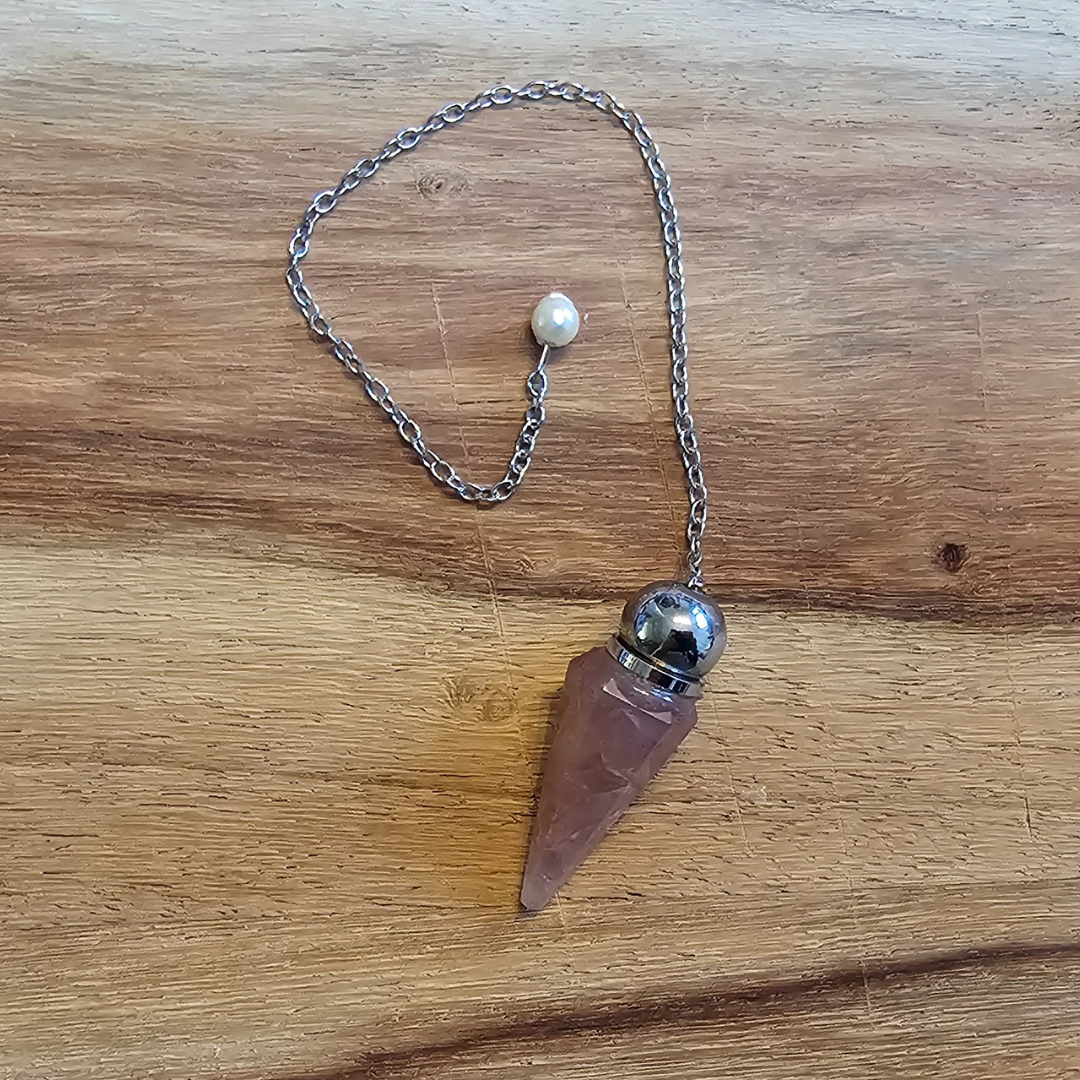 Pendel rozenkwarts met metaal